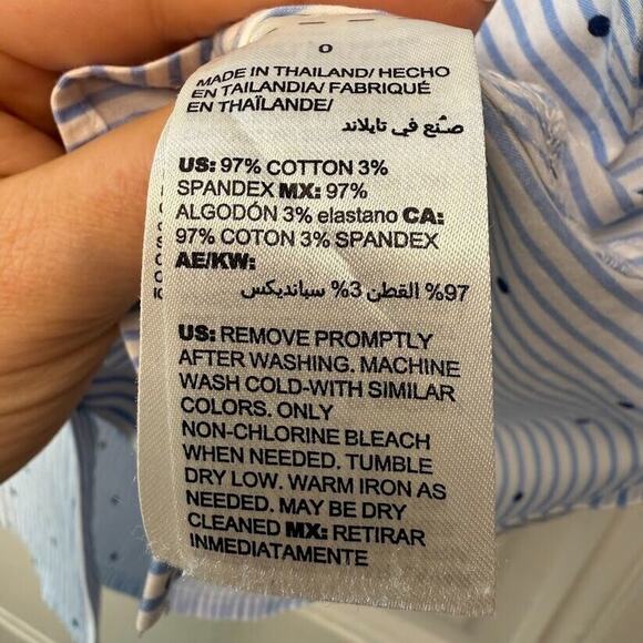 Chico's No Iron Shirt Womens Large White Blue Striped Polka Dot Button Up Preppy - Picture 4 of 6